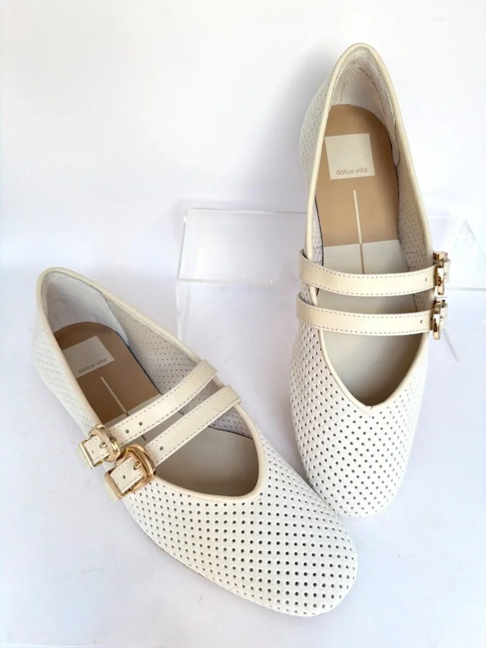 Dolce Vita Baylee Mary Jane Flats Double Buckle Bone Ivory Leather Size 8.5